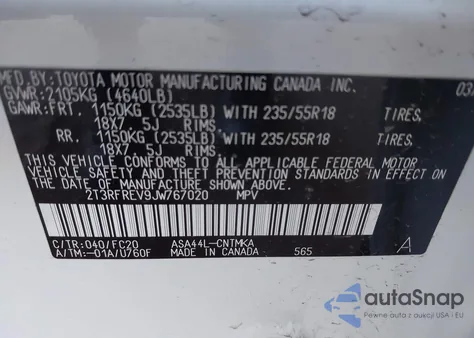 2018 Toyota Rav4 Adventure из США, поврежденный, VIN 2T3RFREV9JW767020